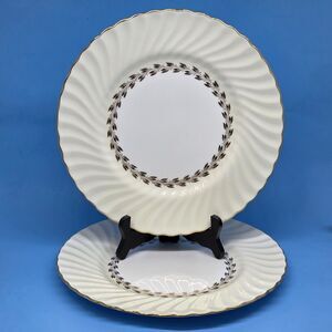 Minton Cheviot Gold Laurel Wreath 10 1/2" Dinner Plates Set of 2 Appear Unused
